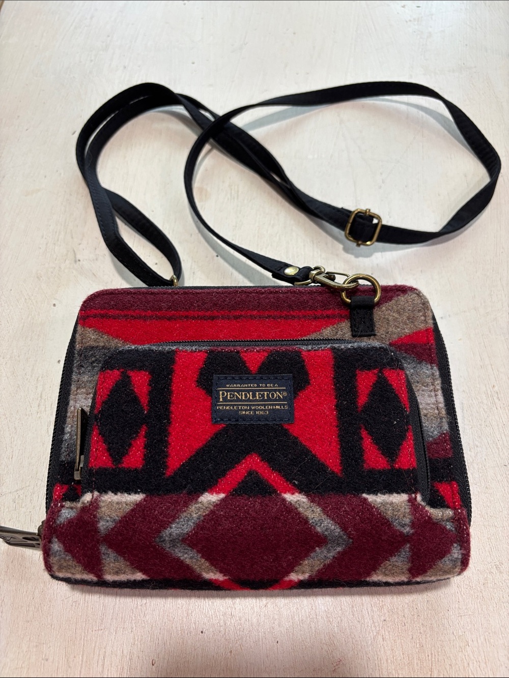 Pendleton Red Black Cream Aztec Wool Crossbody